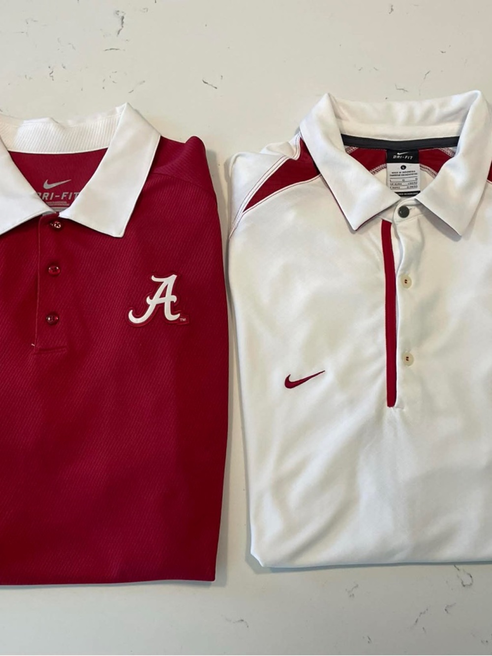 Alabama Nike Dri fit Polo Shirt Duo - Crimson & White Lot of 2